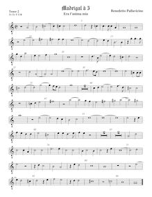 Partition ténor viole de gambe 2, octave aigu clef, madrigaux pour 5 voix par  Benedetto Pallavicino