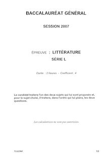 Baccalaureat 2007 litterature litteraire pondichery