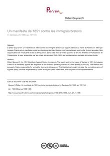 Un manifeste de 1851 contre les immigrés bretons - article ; n°1 ; vol.24, pg 137-144