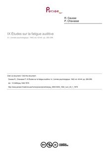 IX Études sur la fatigue auditive - article ; n°1 ; vol.43, pg 265-298