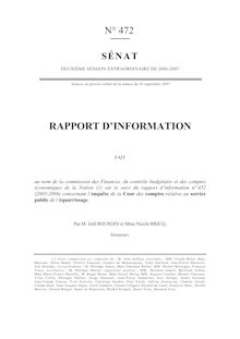 Rapport d information fait au nom de la commission des finances (...) sur le suivi du rapport d information n° 432 (2005-2006) concernant l enquête de la Cour des comptes relative au service public de l équarrissage