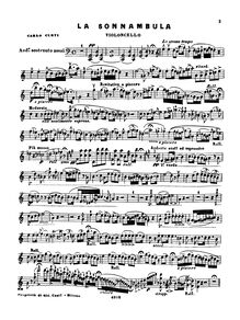 Partition de violoncelle (B/W), Souvenir sur La Sonnambula variato