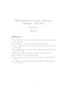 Bibliographie pour le cours Géométrie algébrique, M2, Orsay