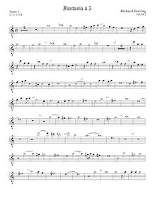 Partition ténor viole de gambe 1, octave aigu clef, fantaisies pour 5 violes de gambe par Richard Dering