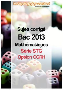 bac 2013 métropole sujets corrigés mathématiques séries STG option CGRH