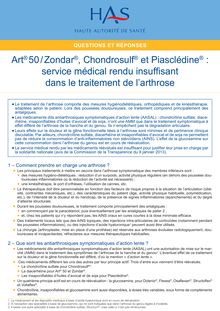 Art® 50  Zondar®, Chondrosulf® et Piasclédine®  service médical rendu insuffisant dans le traitement de l’arthrose - Fiche BUM AASAL
