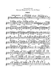 Partition flûte 1, 2, Slavonic Rhapsodies, Slovanské rapsodie, Dvořák, Antonín