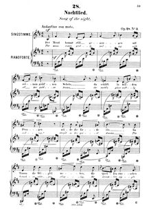 Partition No.3 - Nachtlied (Song of pour nuit) [Low voix], 6 Gesänge, Op.28