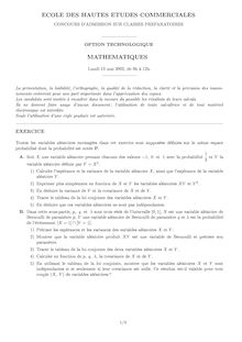 HEC 2002 mathematiques i classe prepa hec (stg)