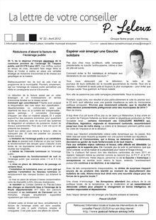 La Lettre de votre Conseiller Pascal Leleux N°22 d avril 2012