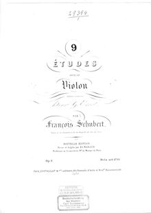 Partition Solo violon, 9 Etudes, Schubert, François