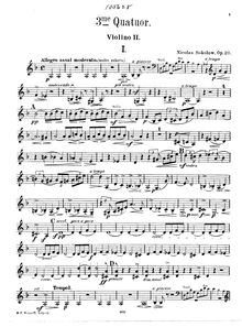 Partition violon 2, corde quatuor No.3, Op.20, D minor, Sokolov, Nikolay