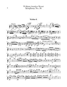 Partition violons I, Symphony No.36, Linz Symphony, C major, Mozart, Wolfgang Amadeus