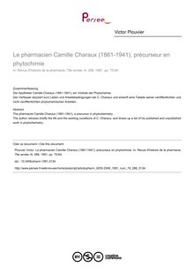 Le pharmacien Camille Charaux (1861-1941), précurseur en phytochimie - article ; n°288 ; vol.79, pg 75-84