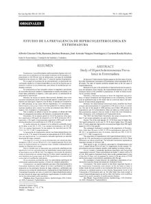 ESTUDIO DE LA PREVALENCIA DE HIPERCOLESTEROLEMIA EN EXTREMADURA (Study of Hipercholesteronemia Prevalence in Extremadura)