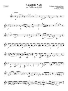 Partition violon II, corde quatuor No.8, Quartet, F major, Mozart, Wolfgang Amadeus