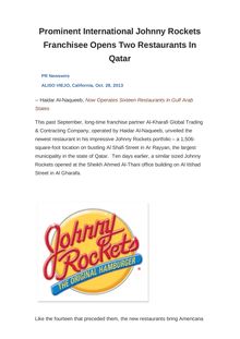Prominent International Johnny Rockets Franchisee Opens Two Restaurants In Qatar