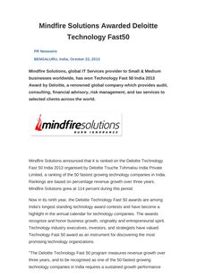 Mindfire Solutions Awarded Deloitte Technology Fast50
