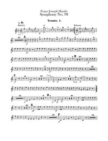 Partition trompette 1, 2 (B♭), Symphony No.98 en B♭ major, Sinfonia No.98