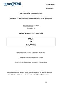 Sujet Bac STMG 2017 - Économie - droit