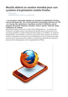 Mozilla obtient un soutien mondial pour son système d exploitation mobile Firefox