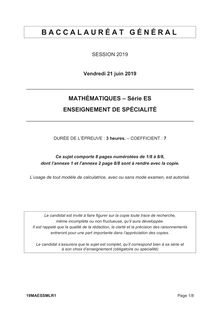 Bac 2019 : mathématiques spécialité, série ES