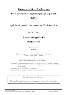Sujet du bac STG 2011: Gestion des Systèmes d Information
