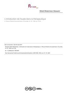 L introduction de l ouate dans la thérapeutique - article ; n°161 ; vol.47, pg 57-62