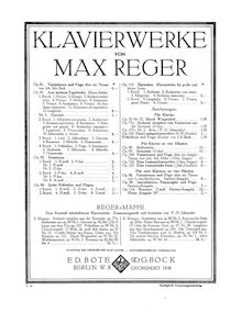 Partition complète, Introduction, Passacaglia et Fugue, Op.96, Reger, Max