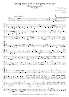 Partition violon 2 , partie, Sigurd Jorsalfar Op.56, Grieg, Edvard