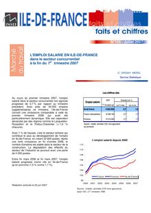 L emploi salarié en Ile-de-France dans le secteur concurrentiel à la fin du 1er trimestre 2007