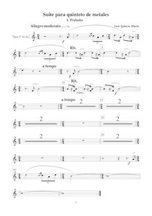 Partition trompette 1 (C),  para quinteto de metales, Marín García, Luis Ignacio
