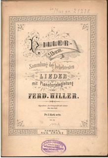 Partition de piano, Hiller selected song album, Sammlung der beliebtesten Lieder