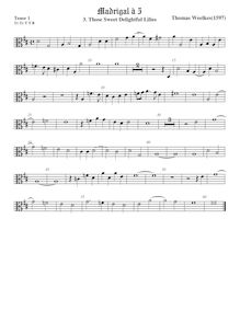 Partition ténor viole de gambe 1, alto clef, First set of madrigaux par Thomas Weelkes