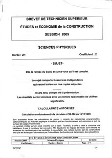 Sciences physiques 2009 BTS Étude et économie de la construction