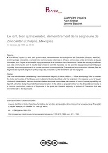 Le lent, bien qu inexorable, démembrement de la seigneurie de Zinacantán (Chiapas, Mexique) - article ; n°1 ; vol.32, pg 66-85