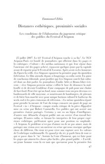 Distances esthétiques, proximités sociales. Les conditions de l’élaboration du jugement critique des publics du Festival d’Avignon - article ; n°1 ; vol.83, pg 47-64