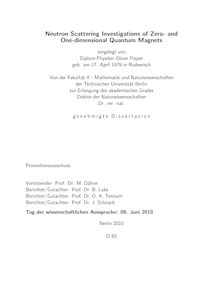 Neutron scattering investigations of zero- and one-dimensional quantum magnets [Elektronische Ressource] / vorgelegt von Oliver Pieper