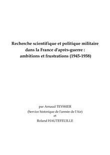 Recherche scientifique et politique militaire dans la France d ...