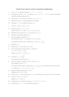 Sujet : Analyse, Etude d une suite de racines d équations algébriques