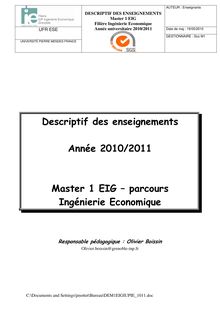 Descriptif des enseignements Année 2010/2011 Master  1 EIG ...
