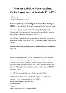 Pharmaceutical Anti-counterfeiting Technologies: Market Analysis 2014-2024