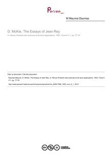 D. McKie, The Essays of Jean Rey  ; n°1 ; vol.6, pg 77-79
