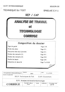 Corrige CAPCOUV Analyse de travail et technologie 2003