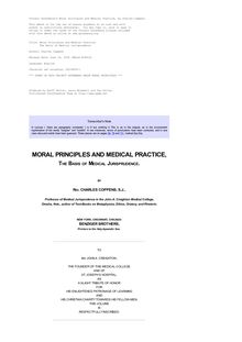 Moral Principles and Medical Practice - The Basis of Medical Jurisprudence