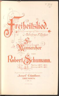 Partition No.1: Freiheitslied - Score, 3 chansons, Op.62, 3 Lieder für Männerchor