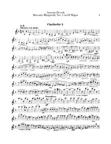 Partition clarinette 1, 2 (A, B♭), Slavonic Rhapsodies, Slovanské rapsodie