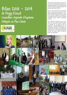 Bilan 2010-2014 de Peggy Kançal, conseillère régionale d Aquitaine, Déléguée au Plan Climat