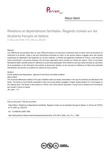 Relations et dépendances familiales. Regards croisés sur les étudiants français et italiens - article ; n°1 ; vol.73, pg 259-276