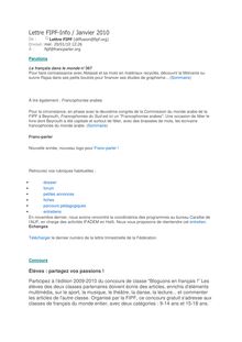 Lettre FIPF-Info / Janvier 2010